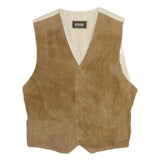 PICDOR Mens Beige Leather Button Jacket M Suede Waistcoat Casual