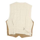 PICDOR Mens Beige Leather Button Jacket M Suede Waistcoat Casual