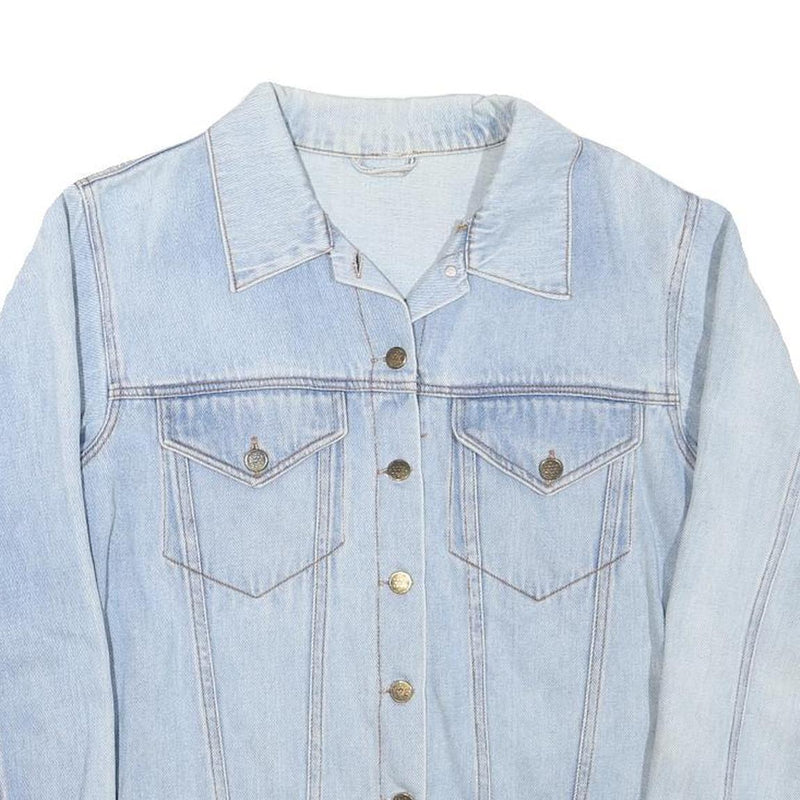 Womens Blue Denim Style Cotton Blend Jacket M Button Closure Classic Fit