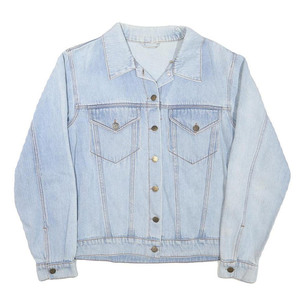 Womens Blue Denim Style Cotton Blend Jacket M Button Closure Classic Fit