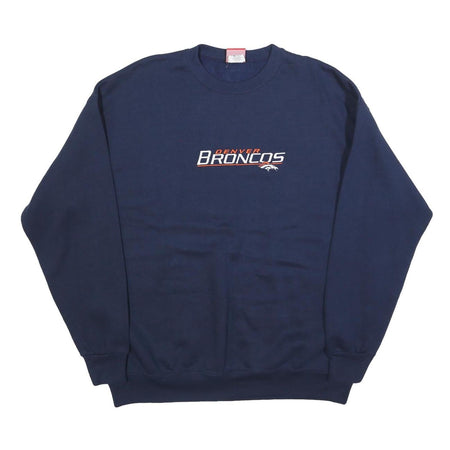 NFL Mens Navy Blue Denver Broncos Crew Neck XL Cotton Blend Sweatshirt