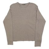WOOLRICH Womens Beige & Grey Striped Plain Cotton Crew Neck Jumper L Lightweight