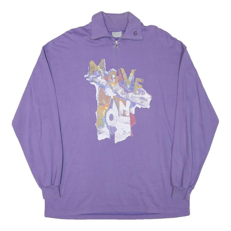 MASER Mens Purple Cotton Blend Pullover Sweatshirt M Printed Front 1/4 Zip