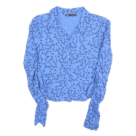 ZARA Womens Blue Printed Shirt Long Sleeve Collar M Button Fastening