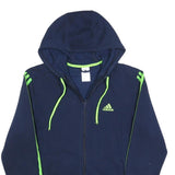 ADIDAS Mens Navy & Green Full Zip Hoodie S Lightweight Sportswear