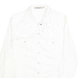 GUESS Womens White Embroidered Shirt Long Sleeve Collar M Elegant Top