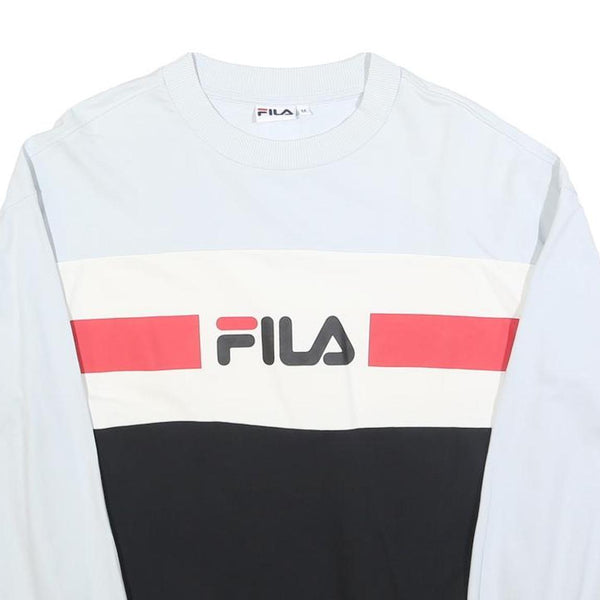 FILA Womens White Black & Red Crew Neck M Logo Colourblock Sweatshirt