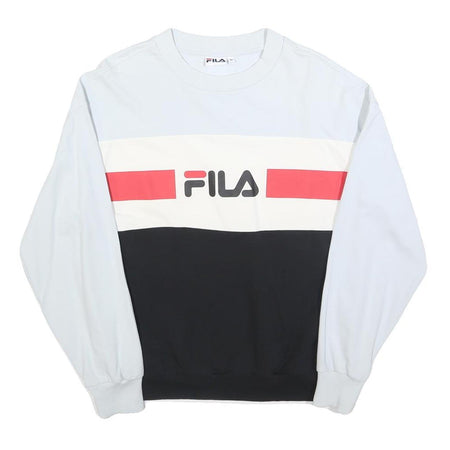 FILA Womens White Black & Red Crew Neck M Logo Colourblock Sweatshirt