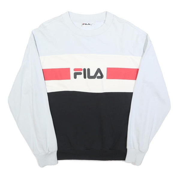 FILA Womens White Black & Red Crew Neck M Logo Colourblock Sweatshirt