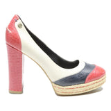 TOMMY HILFIGER Womens Block Heel Pumps Leather Pink & Navy Blue UK 6 Stylish
