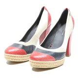 TOMMY HILFIGER Womens Block Heel Pumps Leather Pink & Navy Blue UK 6 Stylish