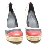 TOMMY HILFIGER Womens Block Heel Pumps Leather Pink & Navy Blue UK 6 Stylish