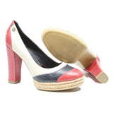 TOMMY HILFIGER Womens Block Heel Pumps Leather Pink & Navy Blue UK 6 Stylish