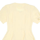 BEST FASHION Womens Cream Blouse Short Sleeve Button Neck M Elegant Detail