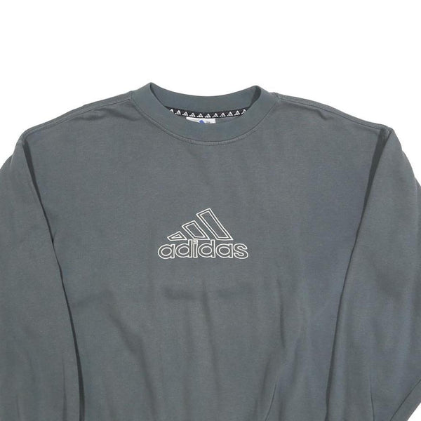 ADIDAS Mens Grey Cotton Blend Crew Neck Sweatshirt M Logo Pullover Casual