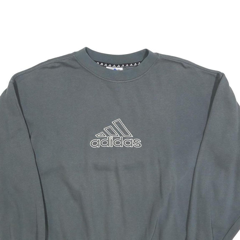 ADIDAS Mens Grey Cotton Blend Crew Neck Sweatshirt M Logo Pullover Casual