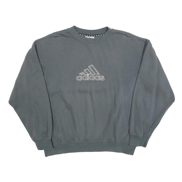 ADIDAS Mens Grey Cotton Blend Crew Neck Sweatshirt M Logo Pullover Casual