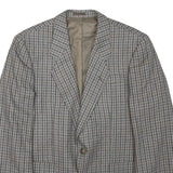 Mens Grey Brown Houndstooth Wool Blend Classic Jacket M Button Closure Tailored