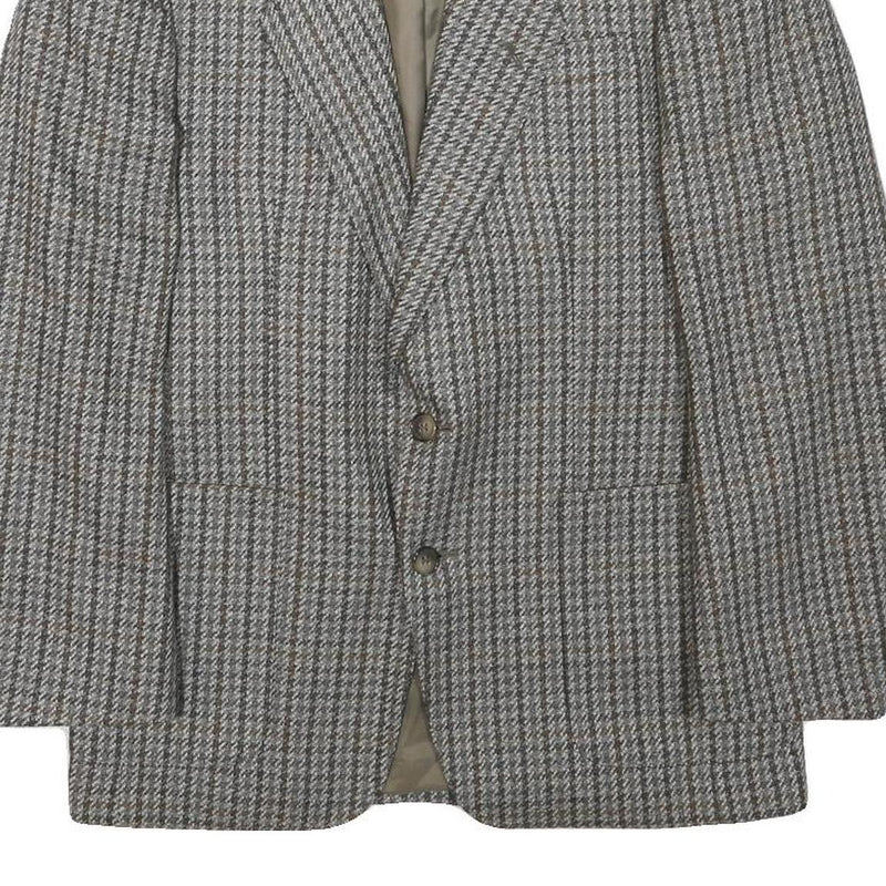 Mens Grey Brown Houndstooth Wool Blend Classic Jacket M Button Closure Tailored
