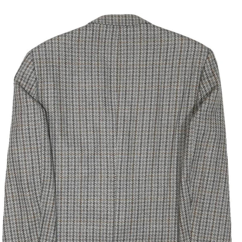 Mens Grey Brown Houndstooth Wool Blend Classic Jacket M Button Closure Tailored