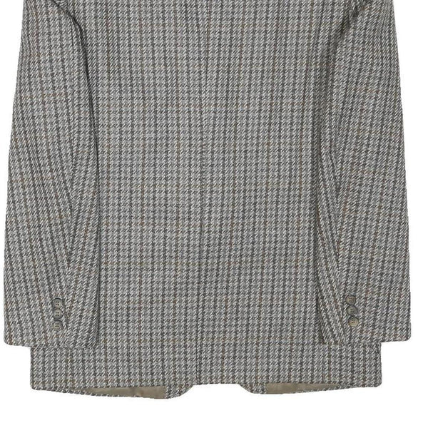 Mens Grey Brown Houndstooth Wool Blend Classic Jacket M Button Closure Tailored