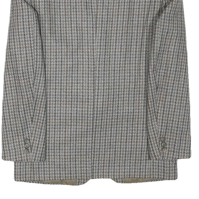 Mens Grey Brown Houndstooth Wool Blend Classic Jacket M Button Closure Tailored