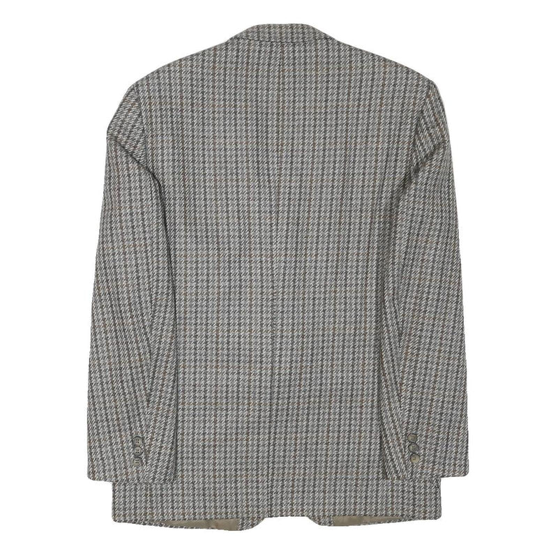 Mens Grey Brown Houndstooth Wool Blend Classic Jacket M Button Closure Tailored
