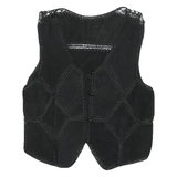 Womens Black Leather Patchwork Button Jacket Vest S Woven Vintage Style