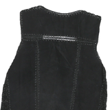 Womens Black Leather Patchwork Button Jacket Vest S Woven Vintage Style