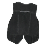 Womens Black Leather Patchwork Button Jacket Vest S Woven Vintage Style