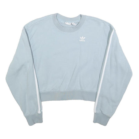 ADIDAS Womens Blue Cropped Crew Neck UK 4 Sweatshirt Three Stripe Design