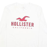 HOLLISTER Mens White & Red Graphic T-Shirt S Long Sleeve Crew Neck Cotton Blend