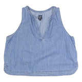 GAP Womens Blue Sleeveless V-Neck Cotton Blend Top L Casual Summer Shirt