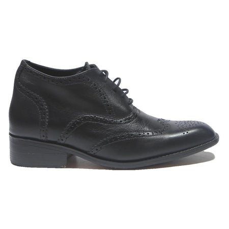 Mens Black Leather Brogue Ankle Boots UK 7.5 Classic Wingtip Design Lace-Up