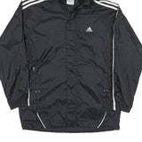 ADIDAS Mens Black White Hooded Zip Jacket L Polyester Blend Track Sports