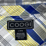Coogi Checked Short Sleeve Shirt - Large Blue Cotton