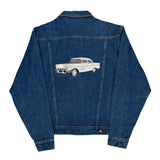 Classic Car Embroidery Wrangler Graphic Denim Jacket - Large Blue Cotton