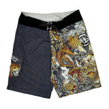 Koi Fish Design Billabong Graphic Sport Shorts - 33W 11L Multicoloured Polyester