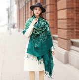 Anyyou 100% Pure Merino Wool Green Poncho for Women Winter Large Scarf Pashmina Shawl Bandana Neck Wrap
