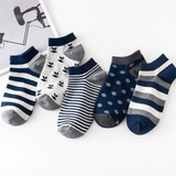 Anyfootwear 5 Pairs One Size 5-11 Mixed Color Striped Cotton Ankle Socks Spring Summer Unisex Navy Style Casual Breathable Socks