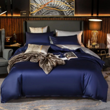 Anycozy Double Bed Sheet Set – Navy Blue & Light Grey Ultra‑Soft Luxury Egyptian Cotton Bedding Cover, 4‑Piece Ensemble