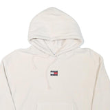 TOMMY HILFIGER Womens Cream Hoodie L Tommy Jeans Logo Pullover Drawstring