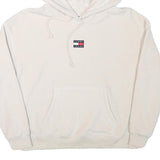TOMMY HILFIGER Womens Cream Hoodie L Tommy Jeans Logo Pullover Drawstring