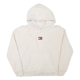 TOMMY HILFIGER Womens Cream Hoodie L Tommy Jeans Logo Pullover Drawstring