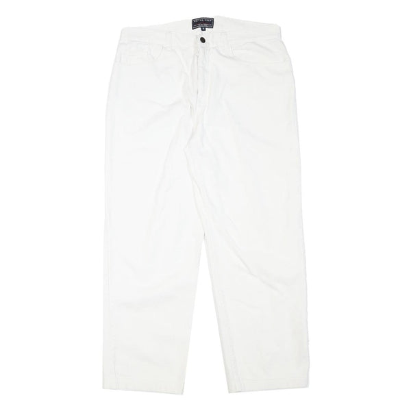 PETER POLO Womens Cotton Blend White Relaxed Straight Trousers W33 L27