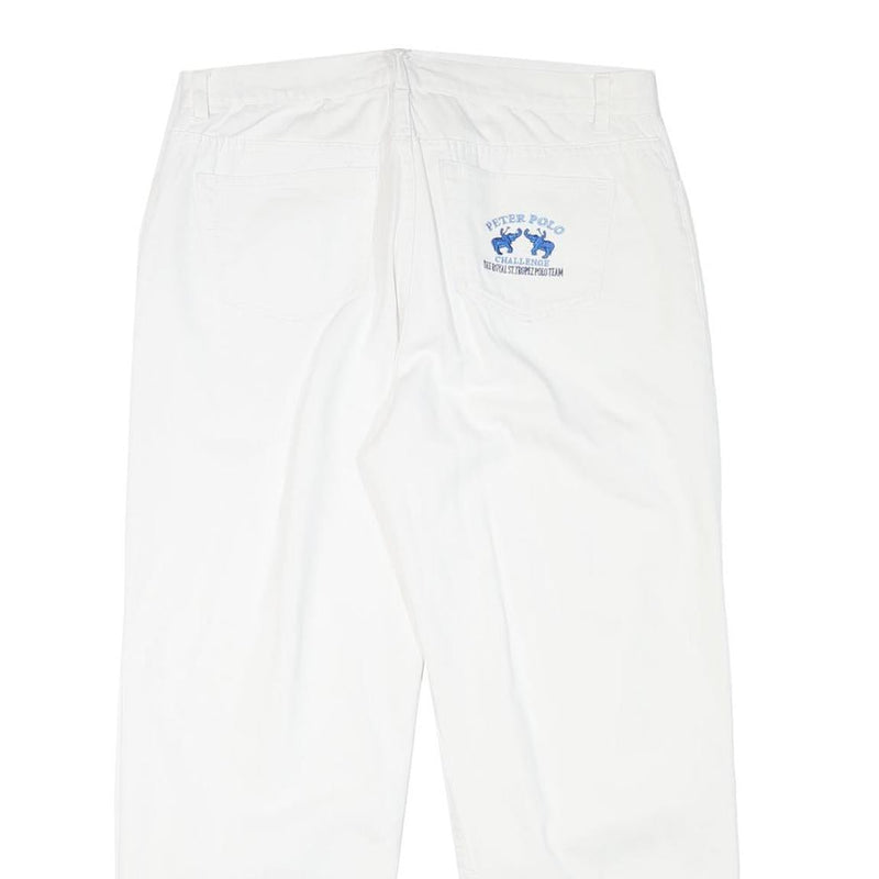 PETER POLO Womens Cotton Blend White Relaxed Straight Trousers W33 L27