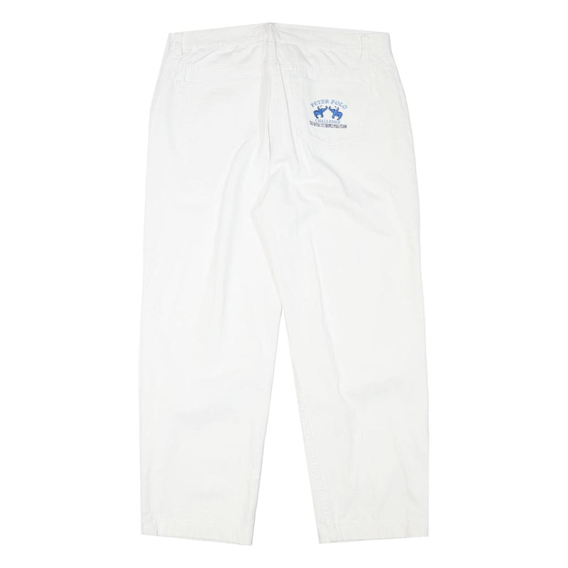 PETER POLO Womens Cotton Blend White Relaxed Straight Trousers W33 L27