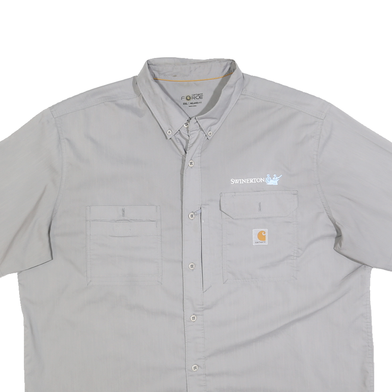 CARHARTT Mens Grey & Blue Work Shirt 2XL Cotton Relaxed Fit Button Down