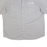 CARHARTT Mens Grey & Blue Work Shirt 2XL Cotton Relaxed Fit Button Down