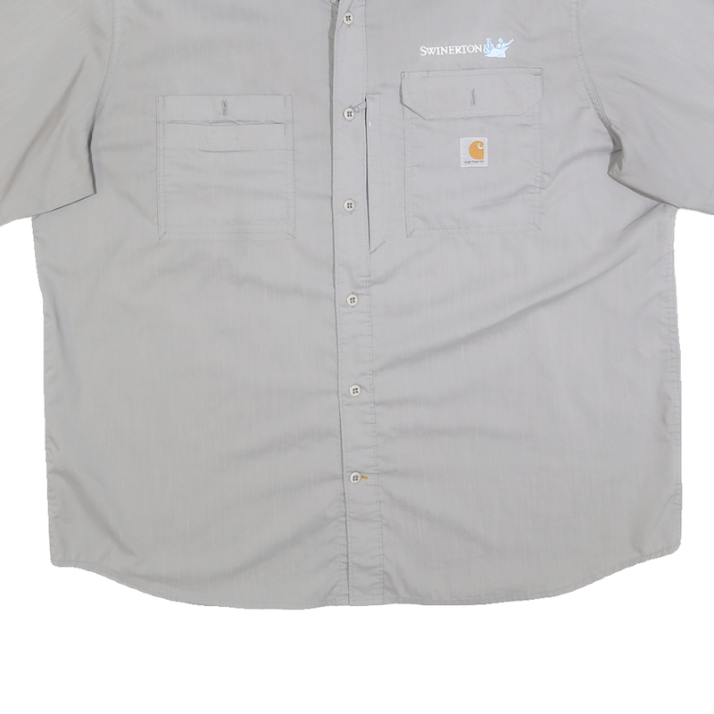 CARHARTT Mens Grey & Blue Work Shirt 2XL Cotton Relaxed Fit Button Down